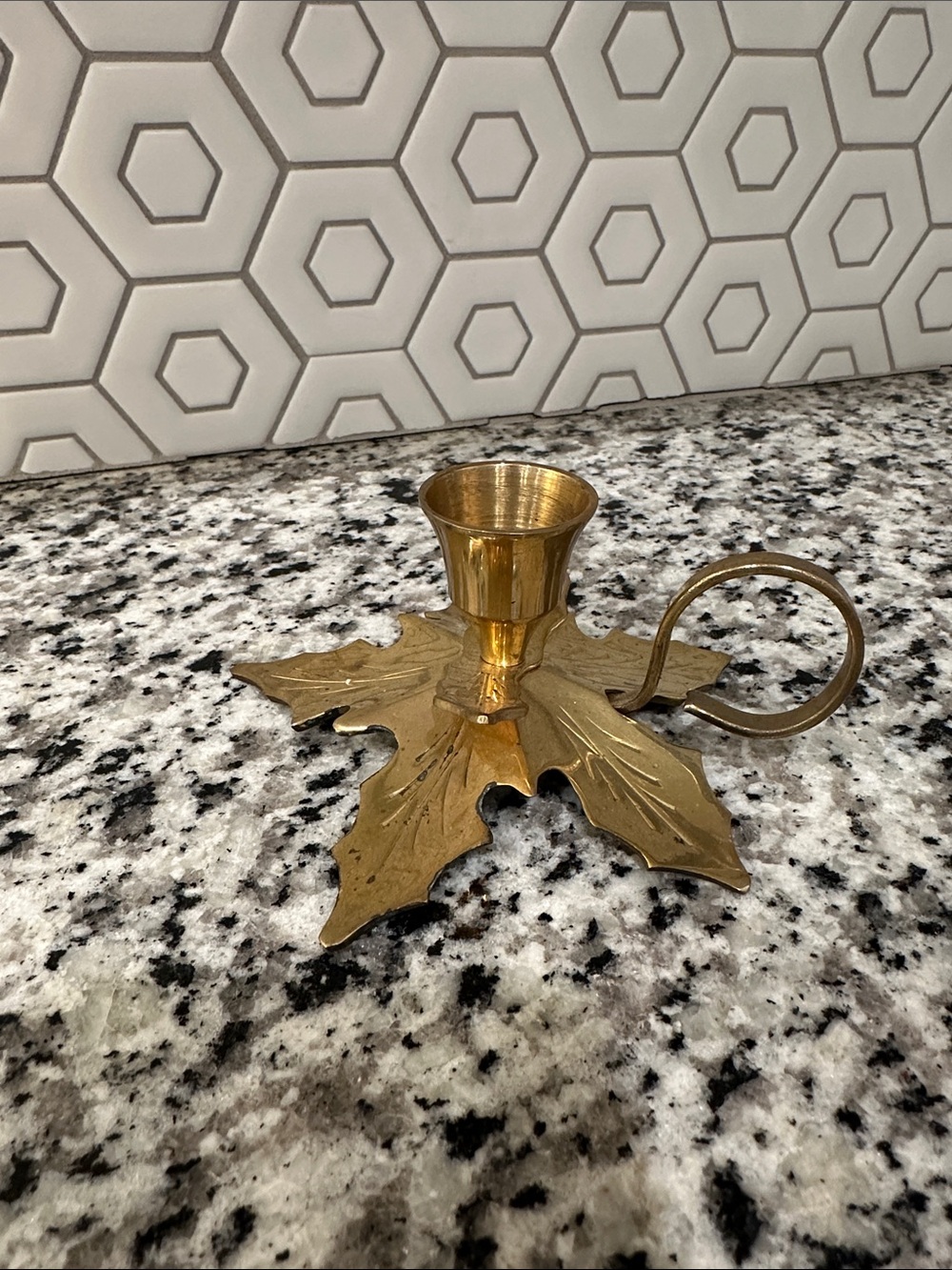 Leaf-Base Brass Chamber Candle Holder with Loop Handle